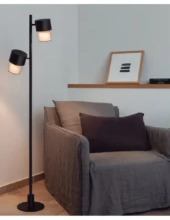 Lámpara de pie Kan – Luxcambra – Lámpara moderna con 2 pantallas de cotonet sand
