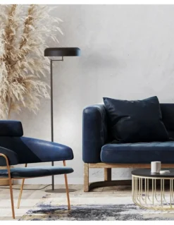 Lámpara de pie Rea – Robin – Diseño moderno de hierro negro mate, Altura: 129 cm