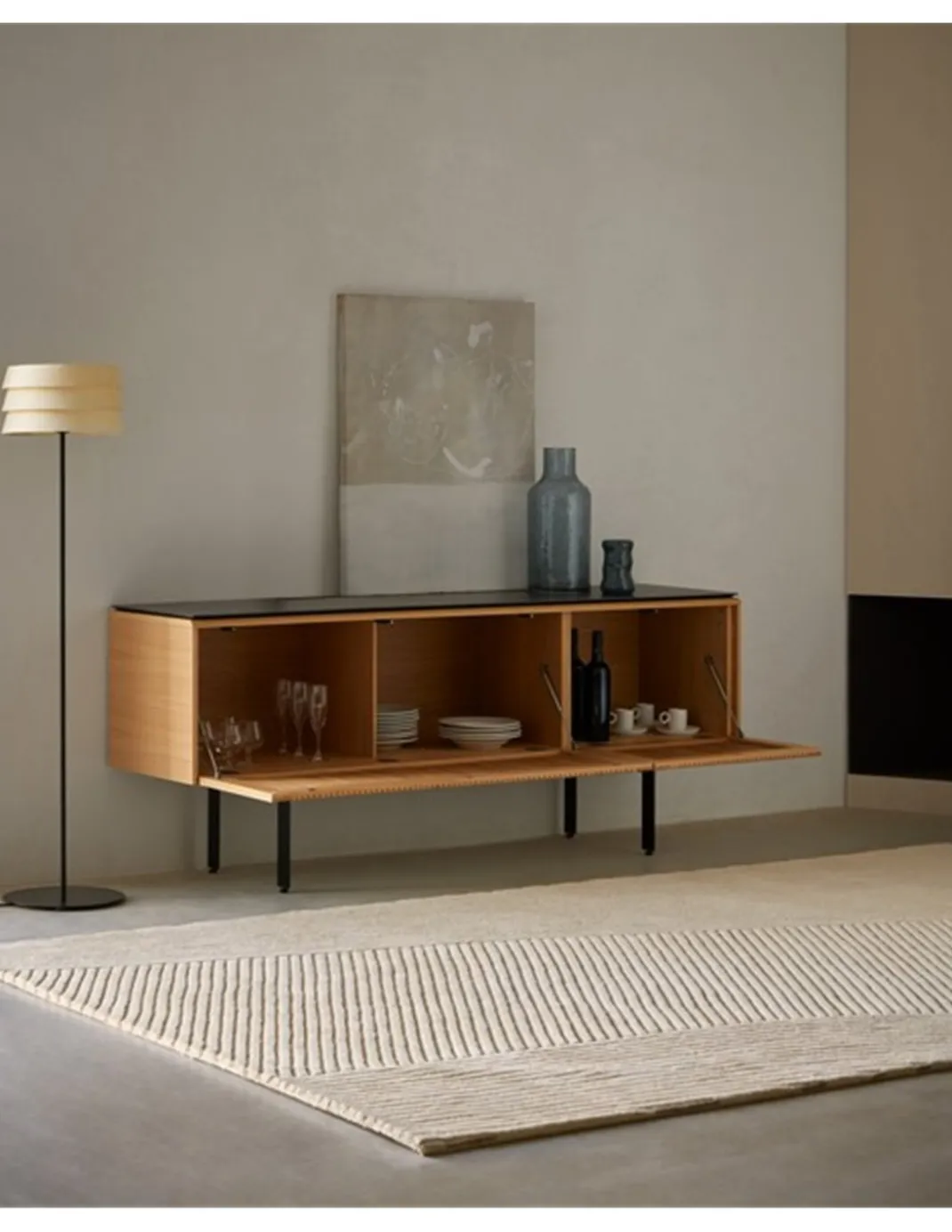 Lámpara de pie Sussex - Punt Mobles - Pantalla de madera, altura: 140 cm