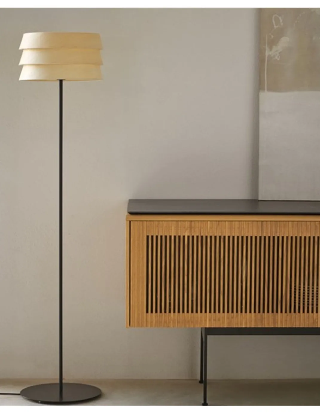 Lámpara de pie Sussex - Punt Mobles - Pantalla de madera, altura: 140 cm