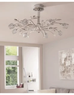 Lámpara de techo Adriana – IDP Lampshades – Lámpara de metal cromo, 8 luces