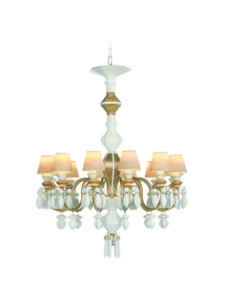 Lámpara de techo de araña de porcelana en lustre oro– Chandelier 12, 24, 40 brazos – Lladró