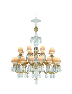 Lámpara de techo de araña de porcelana en lustre oro– Chandelier 12, 24, 40 brazos – Lladró