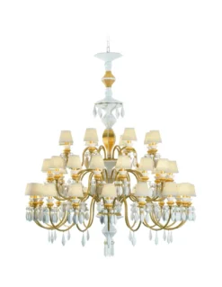 Lámpara de techo de araña de porcelana en lustre oro– Chandelier 12, 24, 40 brazos – Lladró