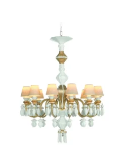 Lámpara de techo de araña de porcelana en lustre oro– Chandelier 12, 24, 40 brazos – Lladró