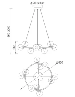 Plafón de techo Andrómeda - Mantra - Colgante circular de vidrio con múltiples luces