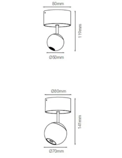Plafón de techo Bora – Beneito & Faure – Foco de techo LED 2700K, Medidas: Ø 5 cm/ Ø 7 cm