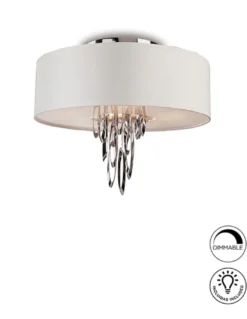 Plafón de techo Domo - Schuller - Pantalla chinz blanca, diseño clásico y elegante