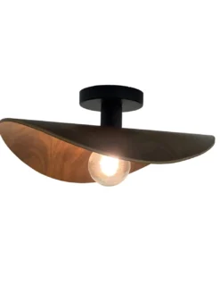 Plafón de techo Makala - IDP Lampshades - Plafón de madera ondulada con bombilla decorativa