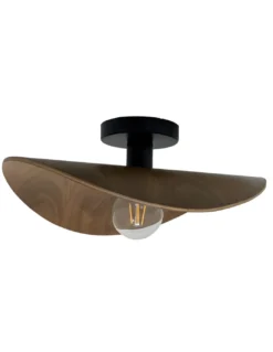 Plafón de techo Makala - IDP Lampshades - Plafón de madera ondulada con bombilla decorativa