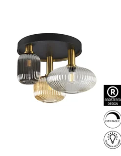 Plafón de techo Norma – Schuller – Lámpara de 3 luces, pantallas de cristal moldeado