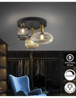 Plafón de techo Norma – Schuller – Lámpara de 3 luces, pantallas de cristal moldeado