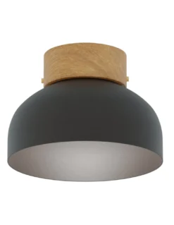 Plafón de techo Reiko – Robin – Lámpara redonda de metal y madera de fresno, Ø 21 cm
