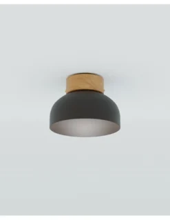 Plafón de techo Reiko – Robin – Lámpara redonda de metal y madera de fresno, Ø 21 cm