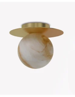 Plafón de techo Royal Disc - Robin - Lámpara dorada decorativa, pantalla esférica de alabastro