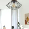 Plafón de techo Sequoia – IDP Lampshades – Lámpara jaula de metal y efecto madera
