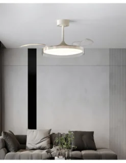 Plafón ventilador con luz Glass Fan - Mantra - Blanco con aspas retráctiles transparentes, LED regulable y mando a distancia