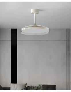 Plafón ventilador con luz Glass Fan - Mantra - Blanco con aspas retráctiles transparentes, LED regulable y mando a distancia
