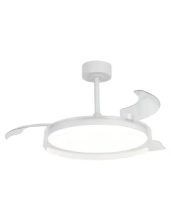 Plafón ventilador con luz Glass Fan - Mantra - Blanco con aspas retráctiles transparentes, LED regulable y mando a distancia