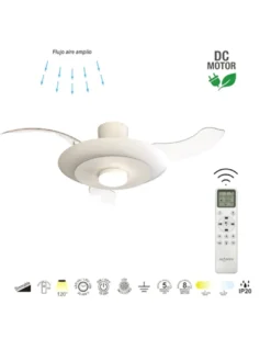 Plafón ventilador con luz Kyoto - Mantra - Ventilador blanco con aspas transparentes, luz regulable y motor ultrasilencioso