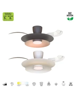 Plafón ventilador con luz Patagonia - Mantra - Blanco con aspas transparentes, luz regulable y motor ultrasilencioso