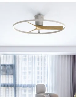 Plafón ventilador Nepal II - Mantra - Aro decorativo, acabado blanco y madera y luz regulable