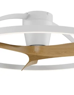 Plafón ventilador Nepal II - Mantra - Aro decorativo, acabado blanco y madera y luz regulable
