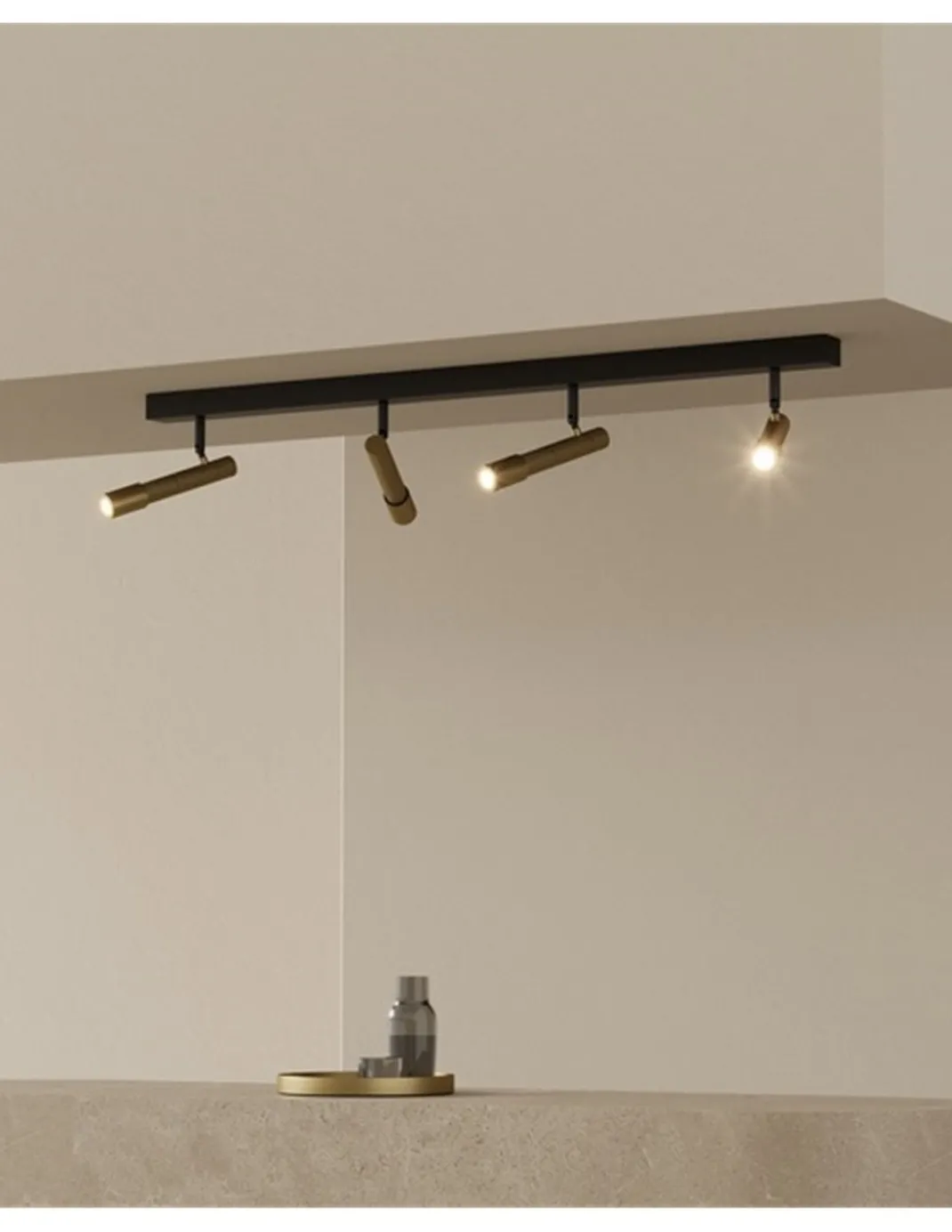Regleta de techo Ycro - Aromas - Foco de techo proyector dorado y negro, 4 luces LED regulables Dali/Push