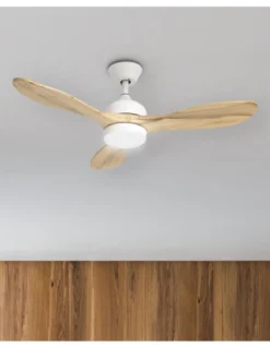 Ventilador con luz Calar - FORLIGHT - Ventilador ultrasilencioso, blanco y madera, LED regulable