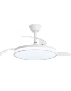 Ventilador con luz Dublin - AJP - Ventilador blanco ultrasilencioso con 3 aspas retráctiles y mando a distancia