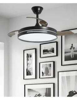 Ventilador con luz Mini Togo - AJP - Negro ultrasilencioso con 3 aspas retráctiles y mando a distancia