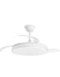Ventilador con luz Nova - AJP - Ventilador blanco ultrasilencioso con 3 aspas retráctiles y mando a distancia