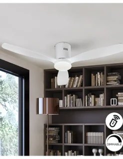 Ventilador con luz Siroco – Schuller – Palas de madera blanca, motor DC, 6 velocidades