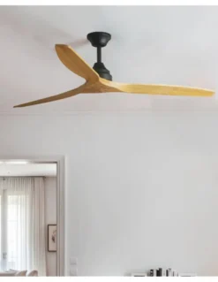 Ventilador de techo Alo - Faro - Ventilador sin luz, aspas de madera, apto para techo inclinado