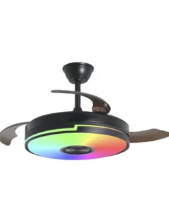 Ventilador de techo con luz Auron - AJP - Luz RGB, altavoz Bluetooth y acabado negro con aspas retráctiles