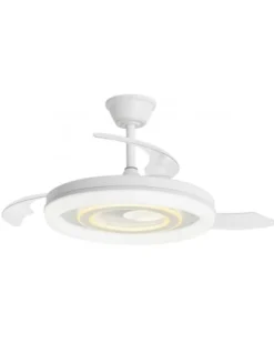 Ventilador de techo con luz Bribón - AJP - Ventilador blanco con luz regulable, aspas retráctiles y difusor decorativo