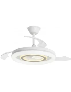Ventilador de techo con luz Bribón - AJP - Aspas retráctiles en acabado blanco y plata con luz regulable