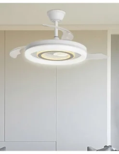 Ventilador de techo con luz Bribón - AJP - Aspas retráctiles en acabado blanco y plata con luz regulable