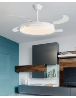Ventilador de techo con luz Ecos - AJP - Ventilador blanco con palas retráctiles