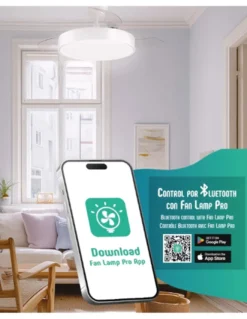 Ventilador de techo con luz Esla - ALG - Aspas retráctiles en blanco con mando a distancia y motor ultrasilencioso