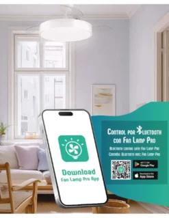 Ventilador de techo con luz Júcar - ALG - Blanco con control Bluetooth, aspas abatibles y luz regulable