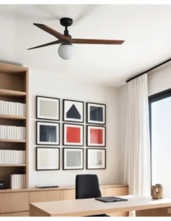 Ventilador de techo con luz Klim Smart M - Faro - Elegante ventilador DC con palas de madera nogal