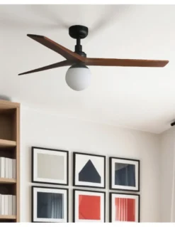 Ventilador de techo con luz Klim Smart M - Faro - Elegante ventilador DC con palas de madera nogal