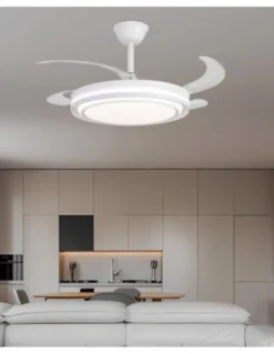 Ventilador de techo con luz Korfu - AJP - Blanco con aspas retráctiles, luz regulable y mando a distancia