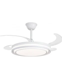 Ventilador de techo con luz Korfu - AJP - Blanco con aspas retráctiles, luz regulable y mando a distancia
