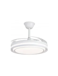 Ventilador de techo con luz Korfu - AJP - Blanco con aspas retráctiles, luz regulable y mando a distancia