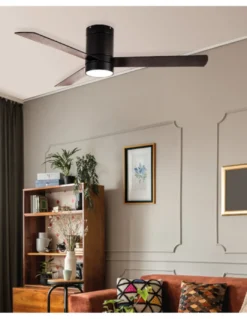 Ventilador de techo con luz LED Navia - ALG - Aspas reversibles negro/madera