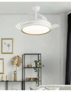 Ventilador de techo con luz Lima - AJP - Blanco con aspas retráctiles, luz regulable y mando a distancia