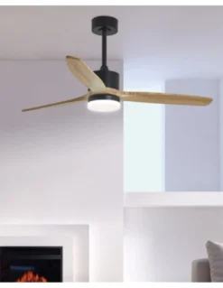 Ventilador de techo con luz Madeira - AJP - Palas de madera natural en acabado negro con mando a distancia