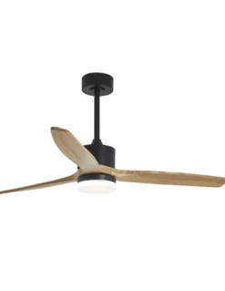 Ventilador de techo con luz Madeira - AJP - Palas de madera natural en acabado negro con mando a distancia